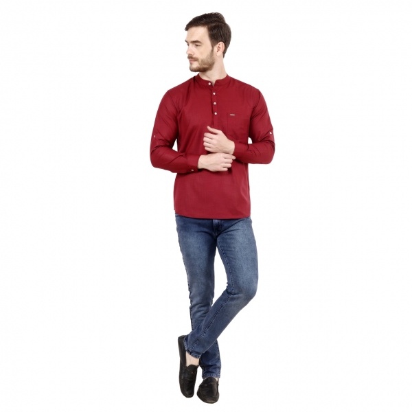 Mens Wine Red Short Kurta